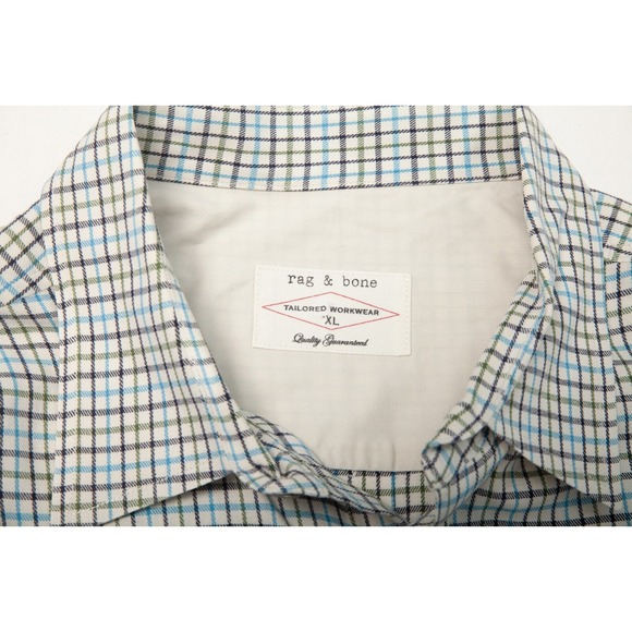 Rag & Bone Shirt Mens Extra Large Black Blue Green Tattersall Plaid Long Sleeves - Picture 4 of 9